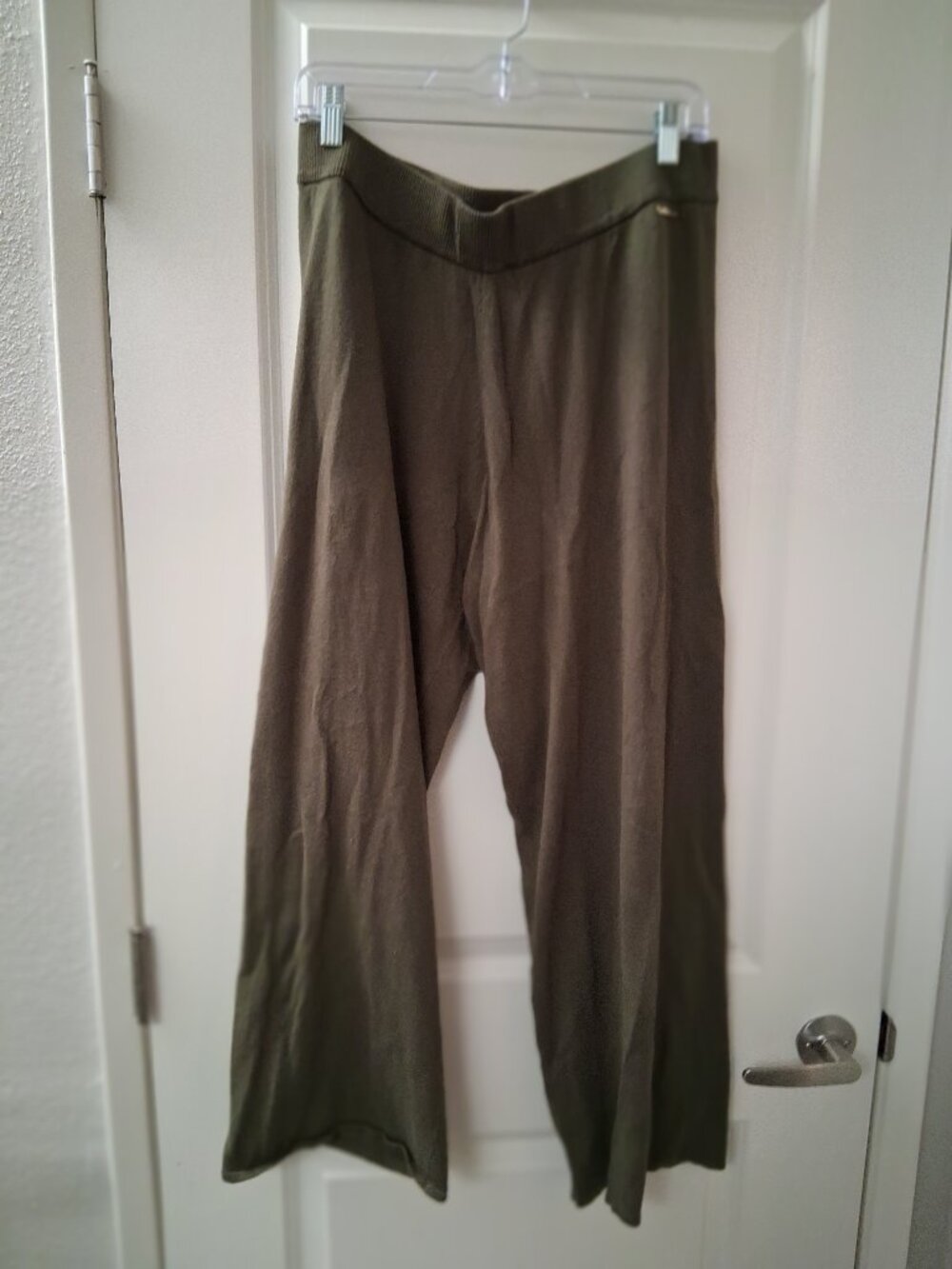 Anne Klein Women's Olive Green Knit Pull On Wide Leg  Pants